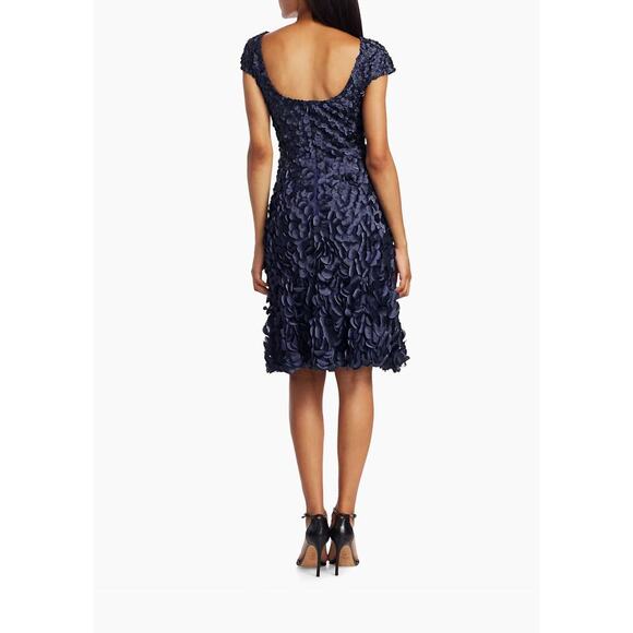 THEIA Navy Blue Beaded Petal Appliqué Dress Size 4 EUC $695 MSRP - Picture 11 of 15